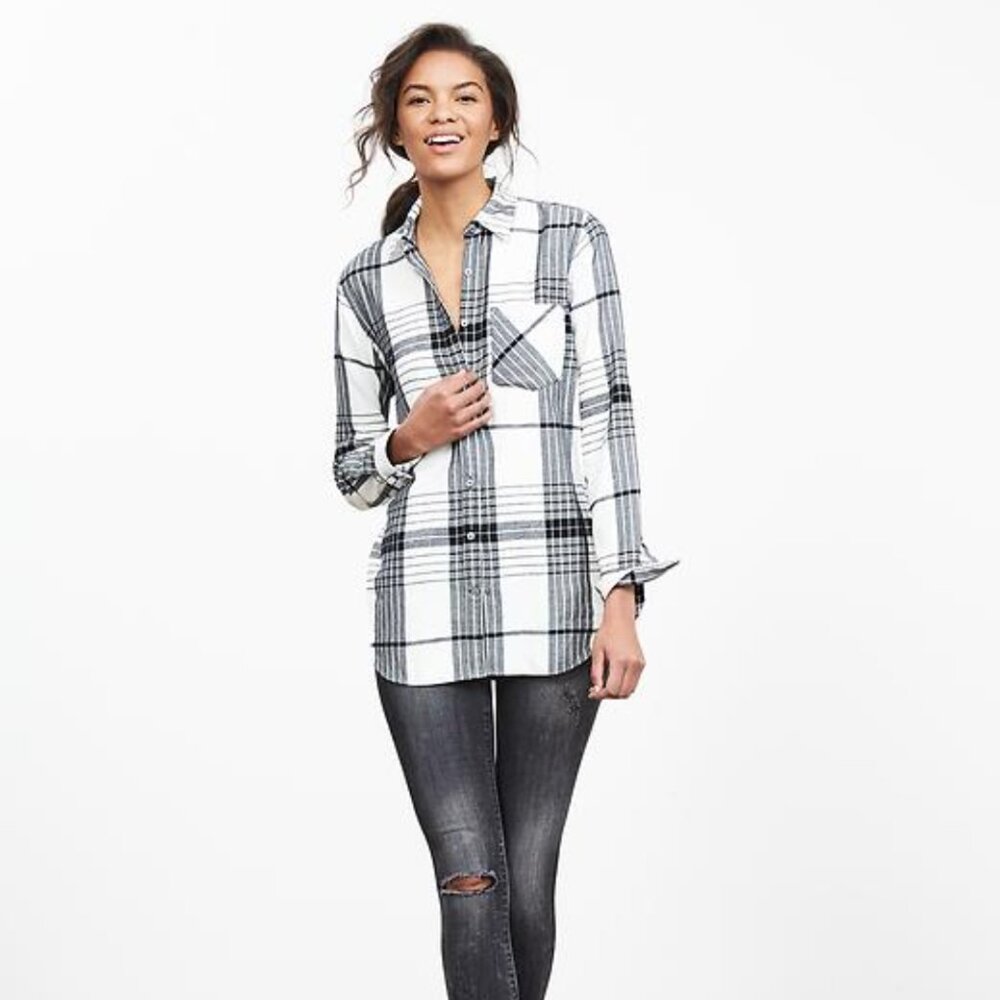 Banana Republic Cotton Flannel Plaid Button-Down Tunic